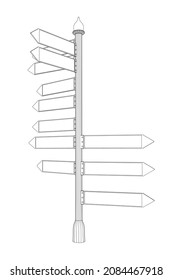 Outline of a pillar with many directions of movement from black lines, isolated on a white background. Perspective view. Vector illustration