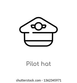 outline pilot hat vector icon. isolated black simple line element illustration from airport terminal concept. editable vector stroke pilot hat icon on white background