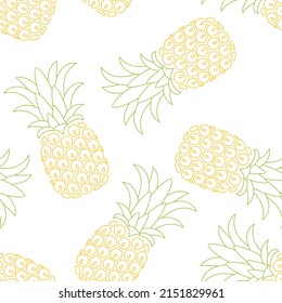 Outline pineapple background. Vector seamless pattern with tropical fruit icons. Simple food illustration.