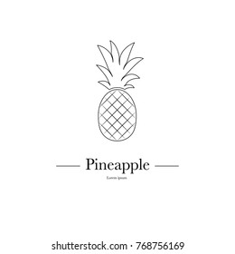 Outline Pineapple Minimalistic Sign Design. Exotic tropical summer fruit. Vector black and white illustration. Trendy line graphic element for your design.