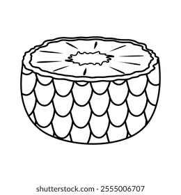 Outline of a pineapple slice in line art style. Ideal for fruit packaging, recipe illustrations, or tropical decor designs. Simple and elegant
