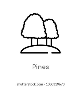 outline pines vector icon. isolated black simple line element illustration from camping concept. editable vector stroke pines icon on white background