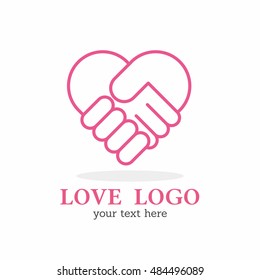 OUTLINE PINK HAND SHAKE LOVE HEART LOGO ICON 