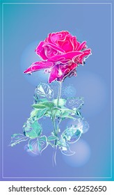 outline pink rose over blue