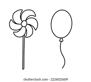 Outline Pinwheel icon. Childish wind spinner toy. Cute balloon. Vector doodle illustration. svg