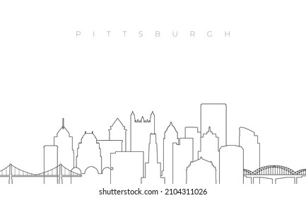 Outline Pittsburgh skyline. Trendy template with Pittsburgh city buildings and landmarks in line style. Stock vector design. 