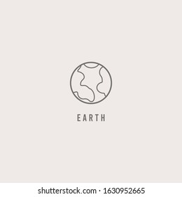 Outline Planet. Earth. Thin Line Stroke. Minimalistic Icon. Graphic vector abstract logo. Cartoon style, simple design. Space and science trendy illustration. The icon is isolated