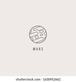 Outline Planet. Mars. Thin Line Stroke. Minimalistic Icon. Graphic vector abstract logo. Cartoon style, simple design. Space and science trendy illustration. The icon is isolated