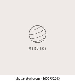 Outline Planet. Mercury. Thin Line Stroke. Minimalistic Icon. Graphic vector abstract logo. Cartoon style, simple design. Space and science trendy illustration. The icon is isolated