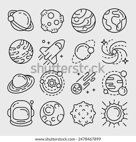 OUTLINE PLANET SPACE ICON SET