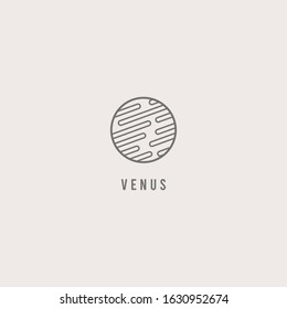 Outline Planet. Venus. Thin Line Stroke. Minimalistic Icon. Graphic vector abstract logo. Cartoon style, simple design. Space and science trendy illustration. The icon is isolated