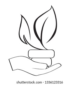 Outline of a plant on a hand. Vector illustration design