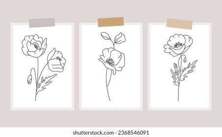 Outline plants set, line drawing art, wildflowers set, botanical plants isolated, simple art design, abstract line outline, vector for frame, fashion design