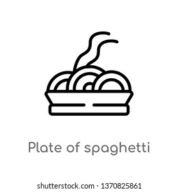 outline plate of spaghetti vector icon. isolated black simple line element illustration from bistro and restaurant concept. editable vector stroke plate of spaghetti icon on white background