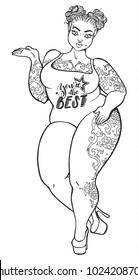 Outline Plus Size Woman Illustration. Vector Body Positive Model Silhouette.