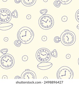 Outline Pocket Watch Gear Vector Seamless Pattern illustration Design