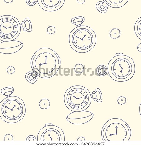 Outline Pocket Watch Gear Vector Seamless Pattern illustration Design