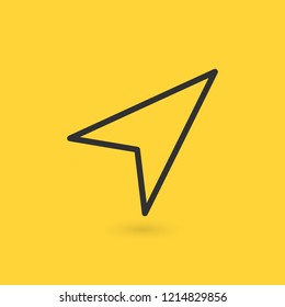 Outline Pointer Icon isolated on yellow background. Line Cursor symbol for web site design, logo, app, UI. Editable stroke. Vector illustration.