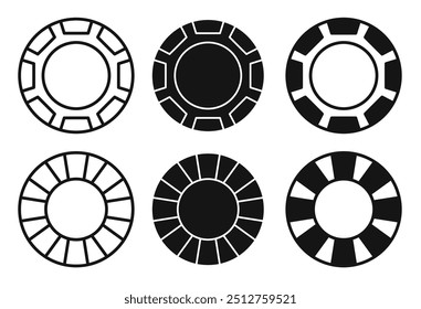 Outline poker chip icon with editable stroke. Linear poker chip sign representing a gaming token pictogram. Ideal for online casino, poker game, playing chip, and lucky bet visuals. Vector icon