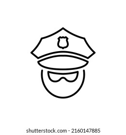 Outline policeman head avatar black icon. Police. Trendy flat isolated outline symbol, sign used for: illustration, infographic, logo, mobile, app, banner, web design, dev, ui, ux, gui. Vector EPS 10