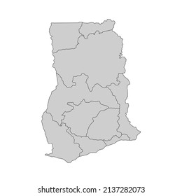 Outline political map of the Ghana. High detailed vector illustration.