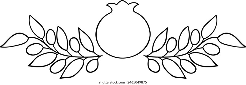 Outline pomegranate composition. Rosh hashanah theme decoration  