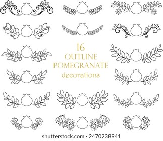 Outline pomegranates collection of decorations