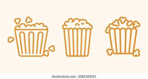 Outline popcorn icon vector set and popcorn logo collection