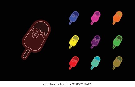 Outline popsicle icon. Ice cream with stick. Popsicle ice cream with melt chocolate, frozen sweet dessert, ice cream shop. Vector icon for Animation