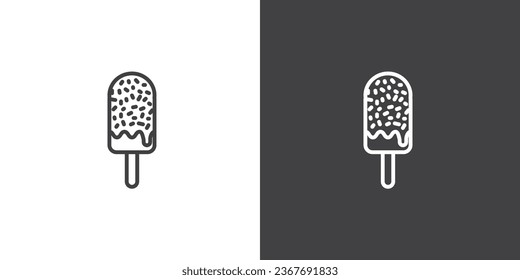 Outline popsicle icon, Ice cream with stick, Junk food icon, Linear style of fast food icon vector illustration. isolated ice-cream cones and popsicle with different topping.