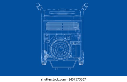 Outline portable gasoline generator vector. Wire-frame style. The layers of visible and invisible lines. 3D illustration