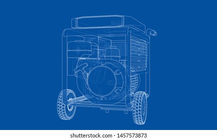 Outline portable gasoline generator vector. Wire-frame style. The layers of visible and invisible lines. 3D illustration