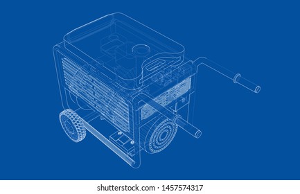 Outline portable gasoline generator vector. Wire-frame style. The layers of visible and invisible lines. 3D illustration