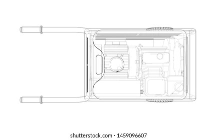Outline portable gasoline generator vector. Wire-frame style. The layers of visible and invisible lines. 3D illustration
