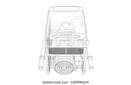 Outline portable gasoline generator vector. Wire-frame style. The layers of visible and invisible lines. 3D illustration