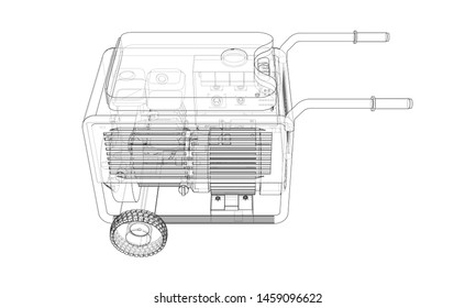 Outline portable gasoline generator vector. Wire-frame style. The layers of visible and invisible lines. 3D illustration