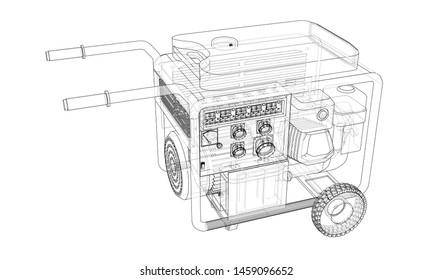Outline portable gasoline generator vector. Wire-frame style. The layers of visible and invisible lines. 3D illustration