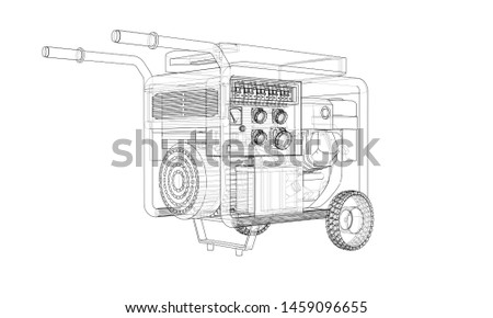 Outline portable gasoline generator vector. Wire-frame style. The layers of visible and invisible lines. 3D illustration