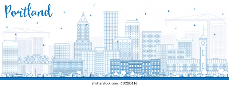 Outline Portland Skyline with Blue Buildings. Vector Illustration. Business Travel and Tourism Concept with Modern Architecture. Image for Presentation Banner Placard and Web Site.