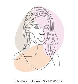 Outline portrait of a beautiful woman with long hair. Hand drawn illustration in minimalist style