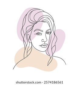 Outline portrait of a beautiful woman with long hair. Hand drawn illustration in minimalist style