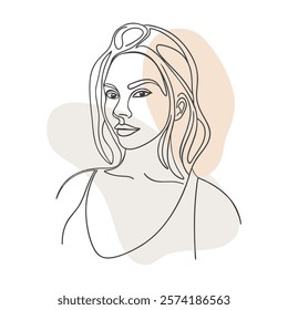 Outline portrait of a beautiful woman with long hair. Hand drawn illustration in minimalist style