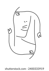 Outline portrait of woman abstract style vector illustration.