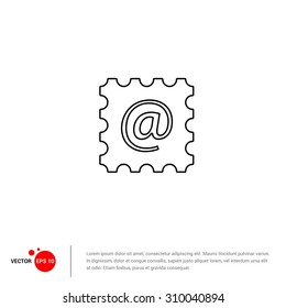 Outline Post stamp with Internet Symbol icon, vector illustration. Flat design style