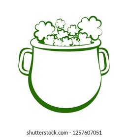 Outline of a pot with clovers. Vector illustration design