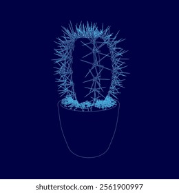 Outline potted cactus flora decoration natural vector illustration