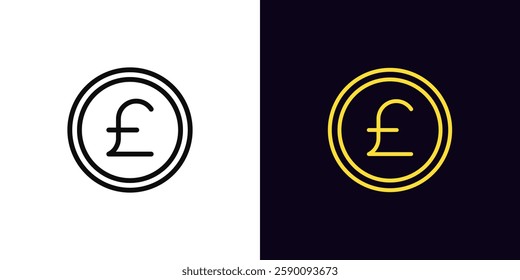 Outline pound coin icon, with editable stroke. Coin with pound sterling sign, digital money token. GBP currency, financial market and trade, money earn, finance budget, bank cash. Vector icon