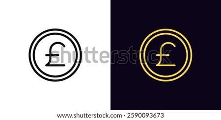 Outline pound coin icon, with editable stroke. Coin with pound sterling sign, digital money token. GBP currency, financial market and trade, money earn, finance budget, bank cash. Vector icon