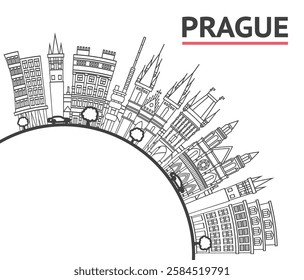 Outline Prague Czech Republic City Skyline with Historic Buildings and copy space Isolated on White. Vector Illustration. Prague Cityscape with Landmarks.