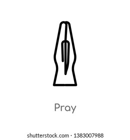outline pray vector icon. isolated black simple line element illustration from india and holi concept. editable vector stroke pray icon on white background